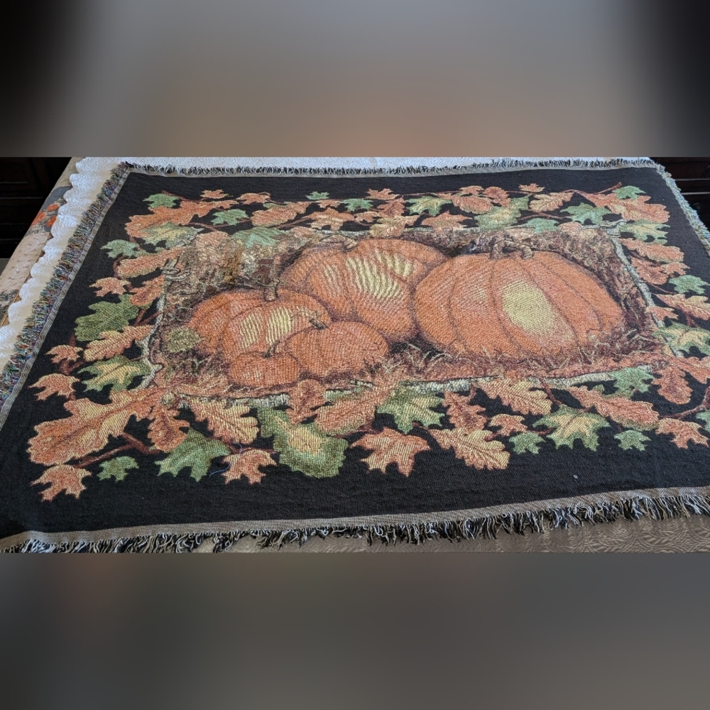Goodwin Weavers The Edith Collection Tapestry Throw Blanket Fall Harvest Pumpkin